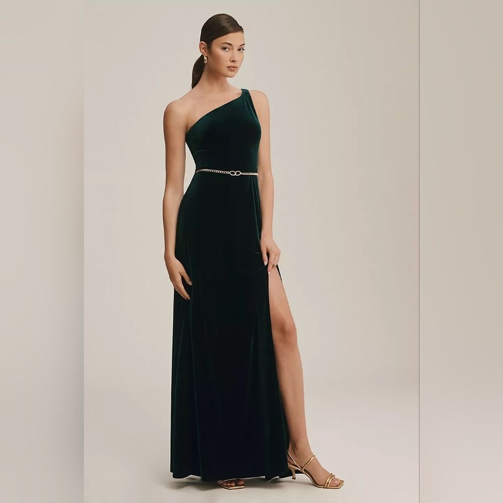 NWT Jenny Yoo Cybill Velvet Dress Emerald Green Size 6